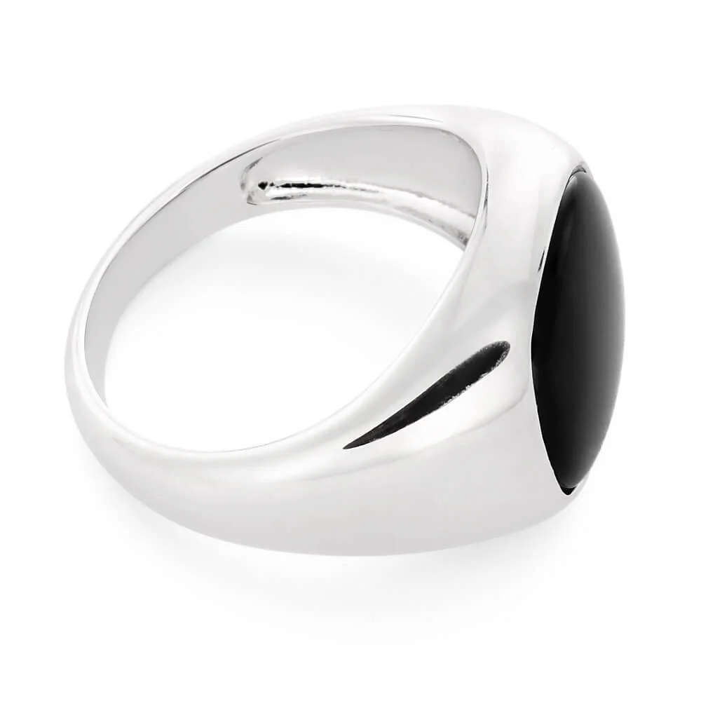 Sterling Silver Rhodium Plated Onyx Gents Ring - Image 2
