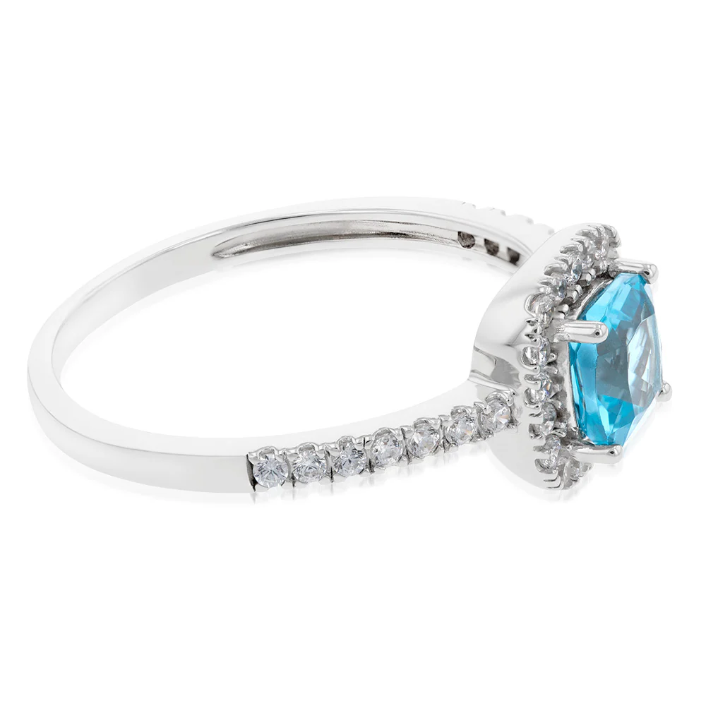 Sterling Silver Rhodium Plated Paraiba Green Blue And Cubic Zirconia Ring - Image 2