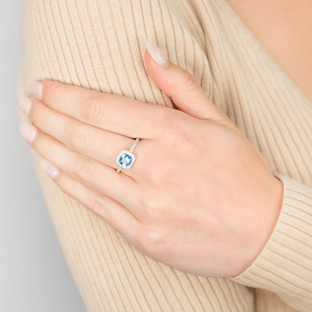 Sterling Silver Rhodium Plated Paraiba Green Blue And Cubic Zirconia Ring - Image 3