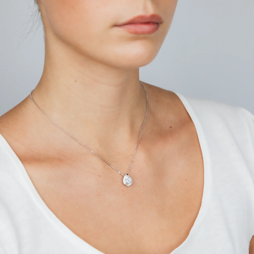 Sterling Silver Rhodium Plated Pear Shaped Zirconia Pendant On 40+5cm Chain - Image 2