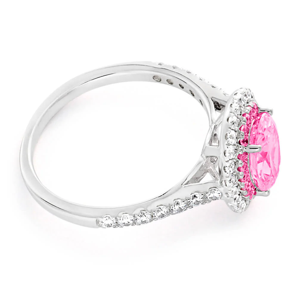Sterling Silver Rhodium Plated Pink Zirconia Ring - Image 2