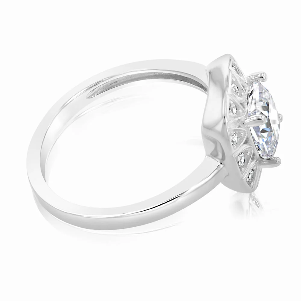 Sterling Silver Rhodium Plated Princess Cut Cushion Cubic Zirconia Ring - Image 2