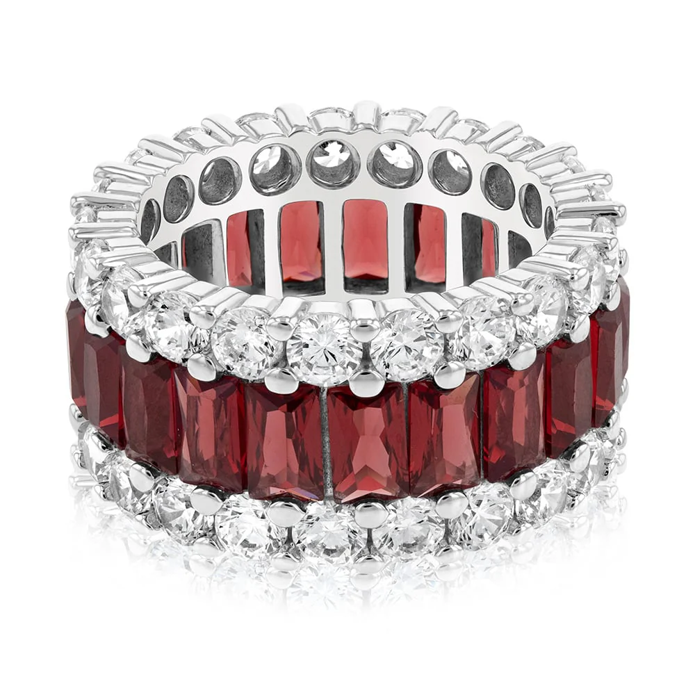 Sterling Silver Rhodium Plated Red Stone And White Cubic Zirconia Ring - Image 2