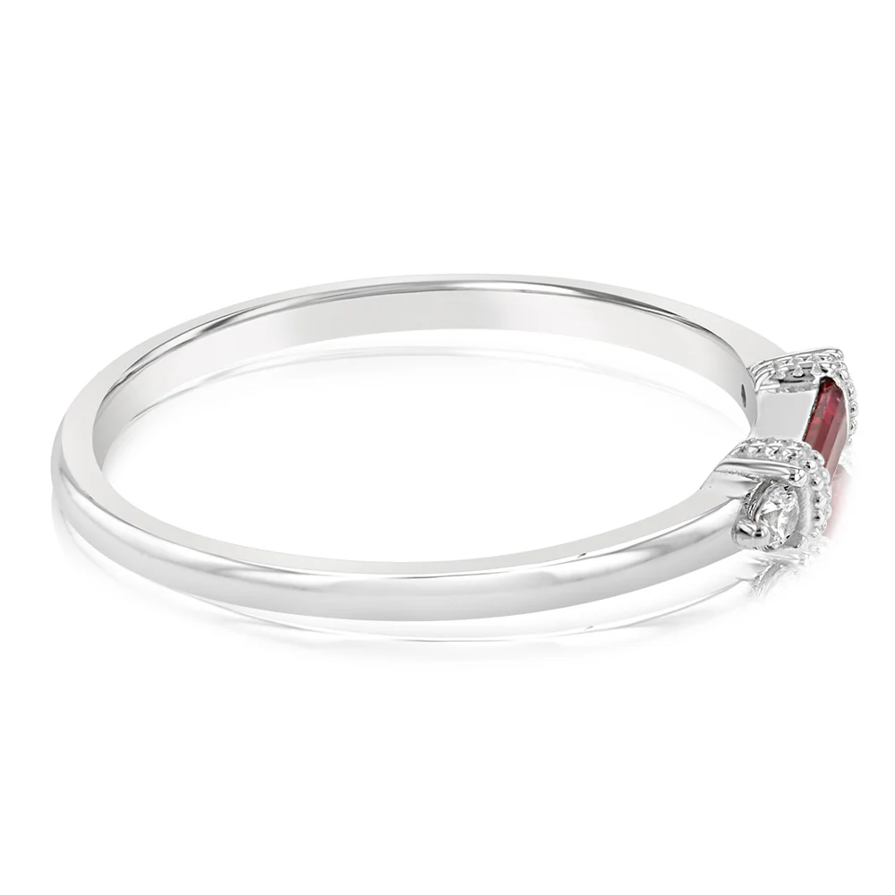 Sterling Silver Rhodium Plated Red Stone White Cubic Zirconia Ring - Image 3