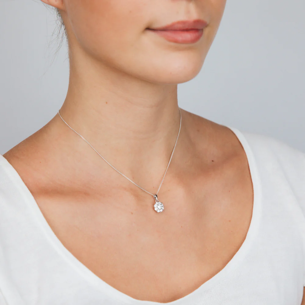 Sterling Silver Rhodium Plated Round White Cubic Zirconia Pendant - Image 2