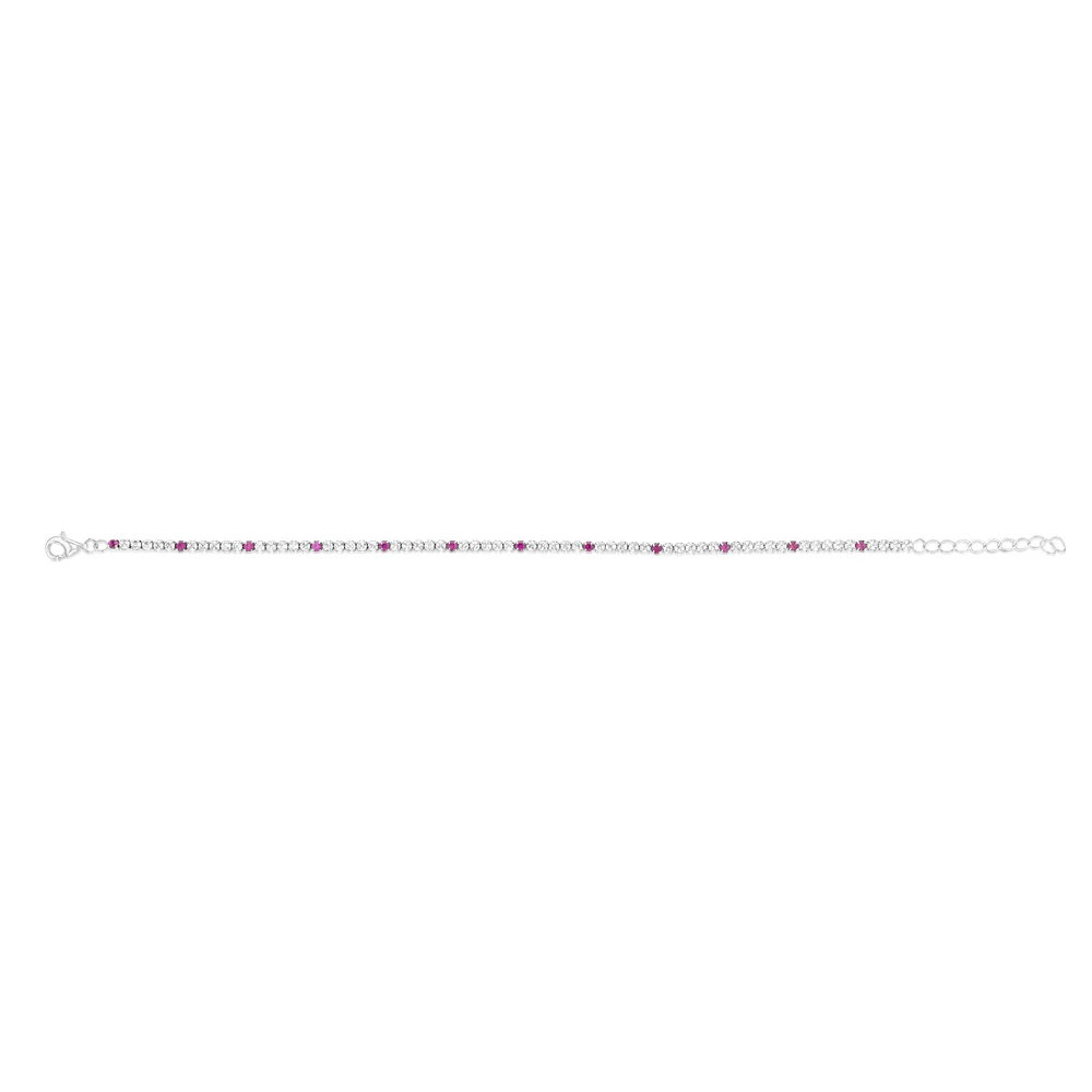 Sterling Silver Rhodium Plated Round White Zirconia And Created Ruby 16.5+3cm Tennis Bracelet - Image 2
