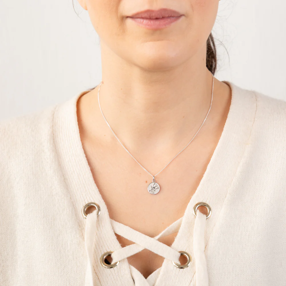 Sterling Silver Rhodium Plated Round Zodiac Cancer Pendant - Image 2