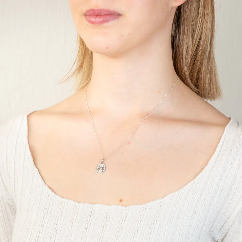 Sterling Silver Rhodium Plated Round Zodiac Gemini Pendant - Image 2