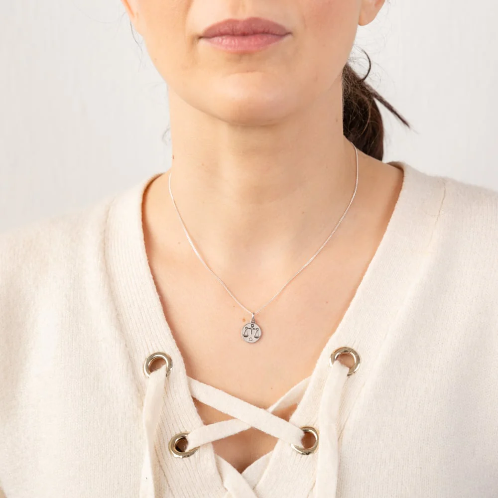 Sterling Silver Rhodium Plated Round Zodiac Libra Pendant - Image 2