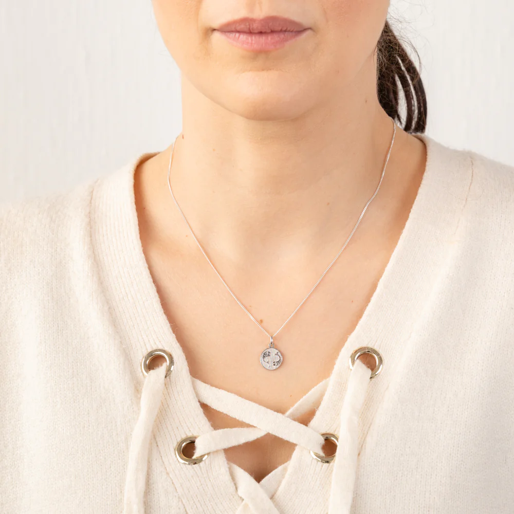 Sterling Silver Rhodium Plated Round Zodiac Pisces Pendant - Image 2