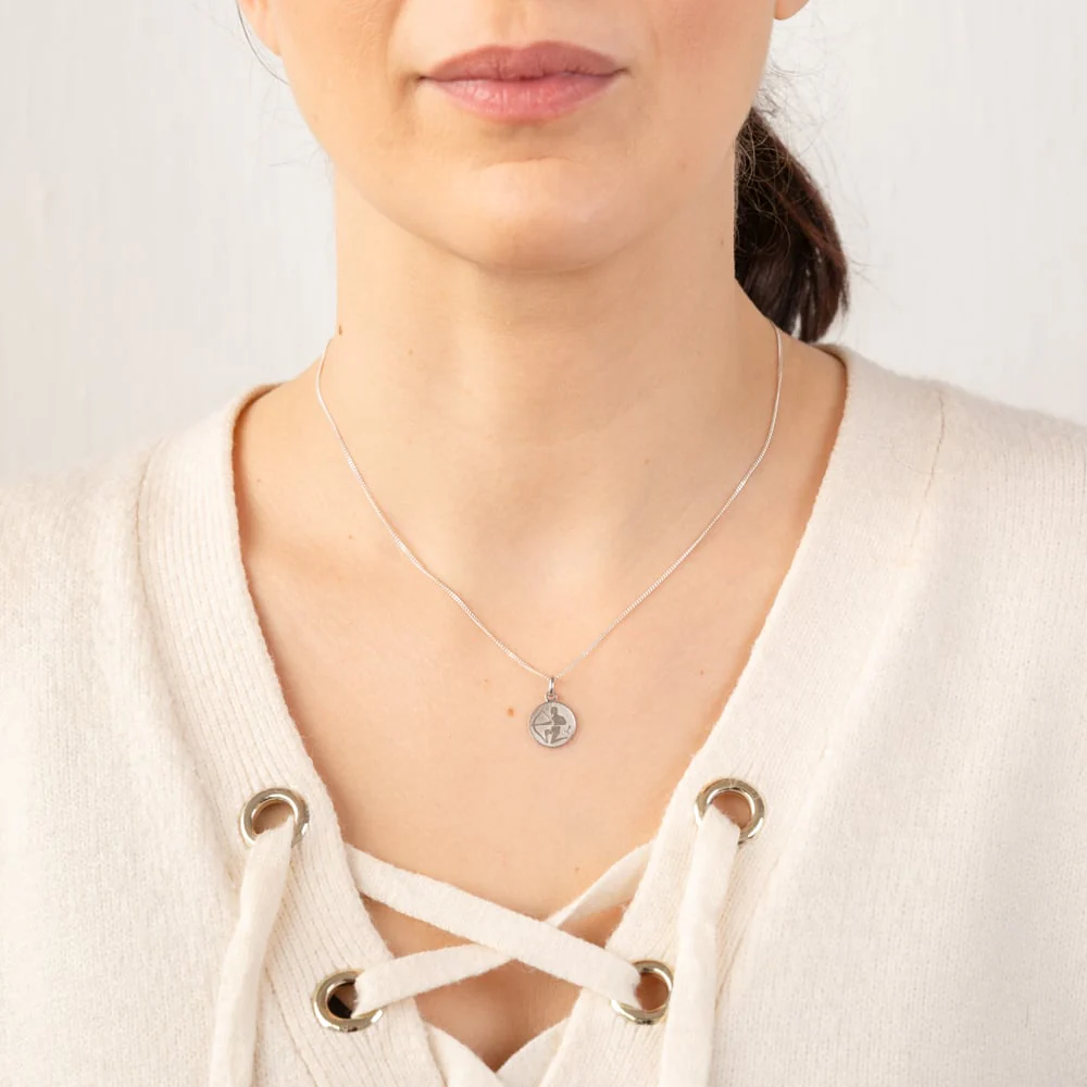 Sterling Silver Rhodium Plated Round Zodiac Sagitarius Pendant - Image 2