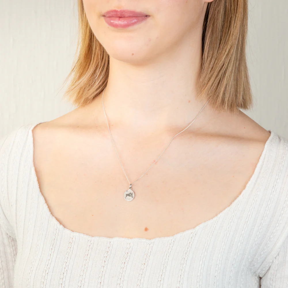 Sterling Silver Rhodium Plated Round Zodiac Tarus Pendant - Image 2