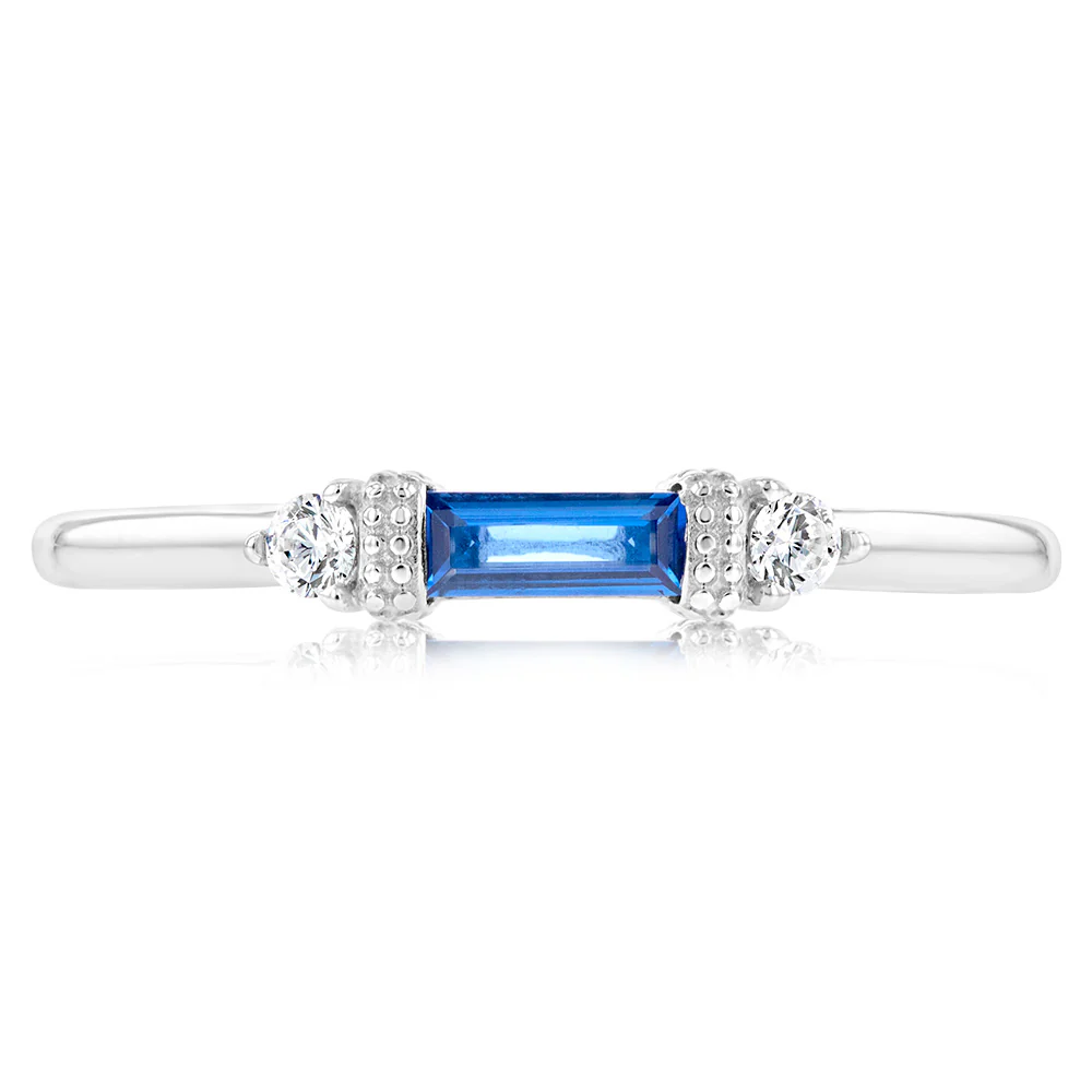 Sterling Silver Rhodium Plated Sapphire White Cubic Zirconia Ring - Image 2