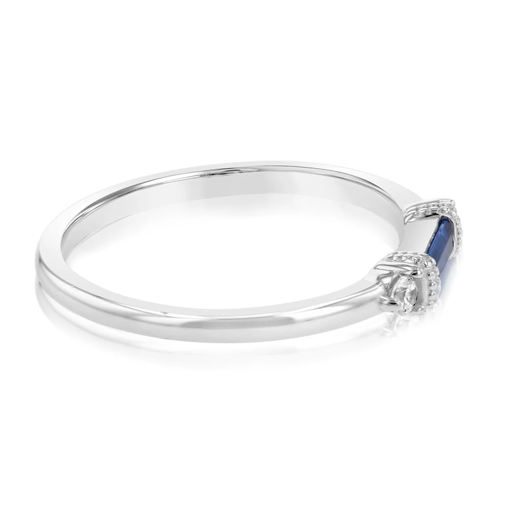 Sterling Silver Rhodium Plated Sapphire White Cubic Zirconia Ring - Image 3