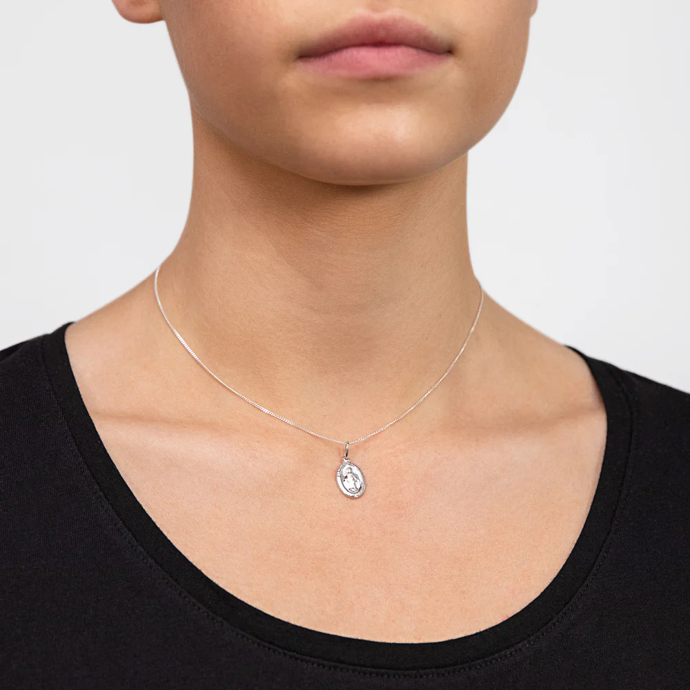 Sterling Silver Rhodium Plated Small Holy Mary Pendant - Image 2