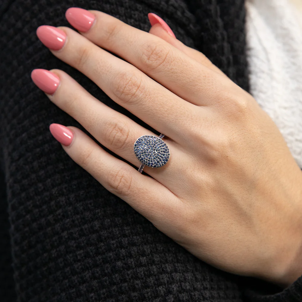 Sterling Silver Rhodium Plated Tanzanite-Blue Cubic Zirconia Round Ring - Image 3