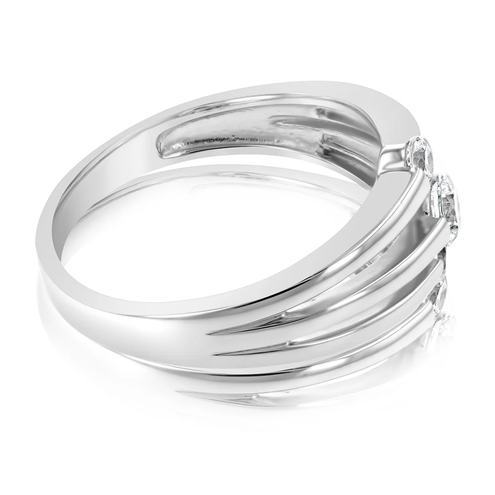 Sterling Silver Rhodium Plated Triple White Cubic Zirconia Ring - Image 2