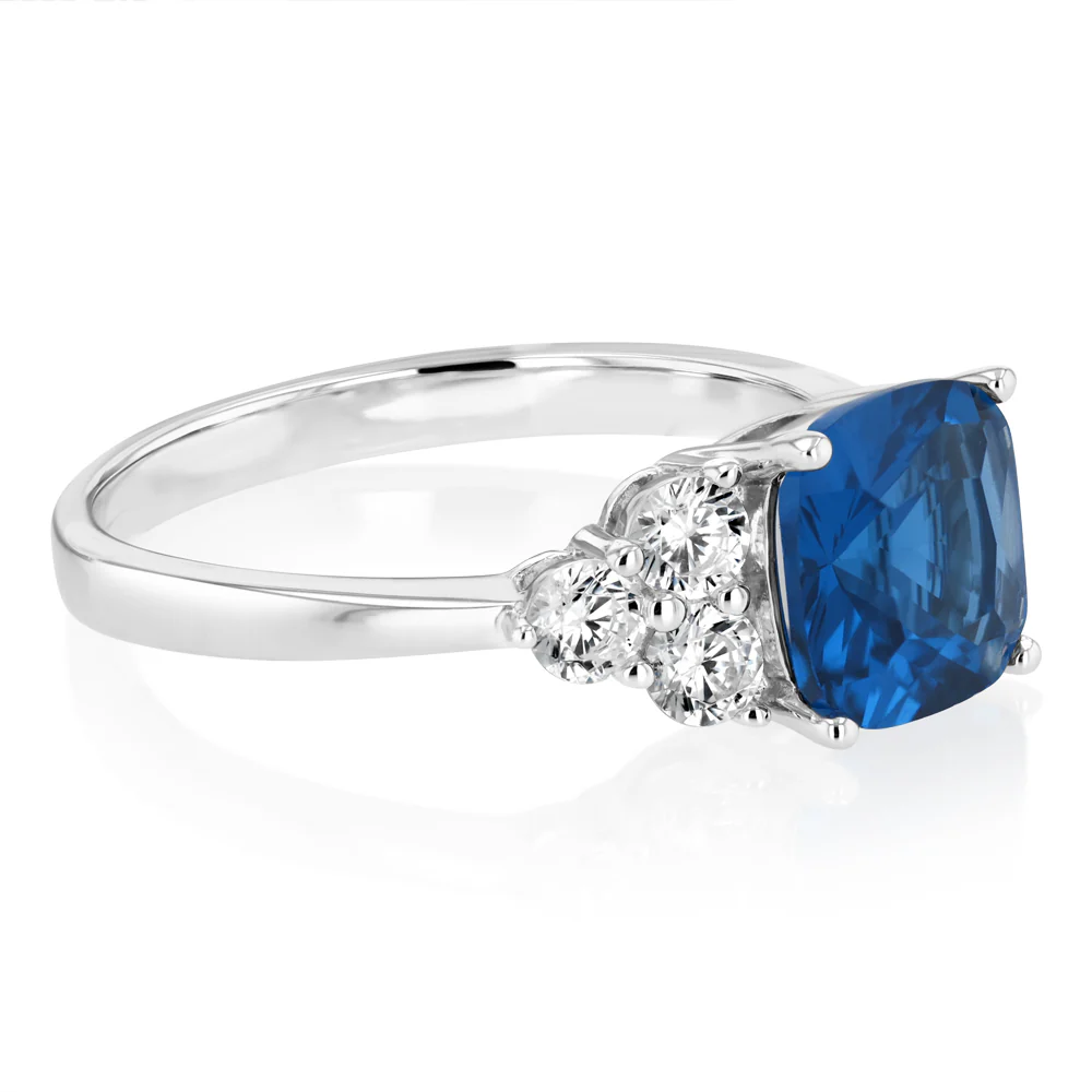 Sterling Silver Rhodium Plated White And Blue Cubic Zirconia Fancy Ring - Image 2