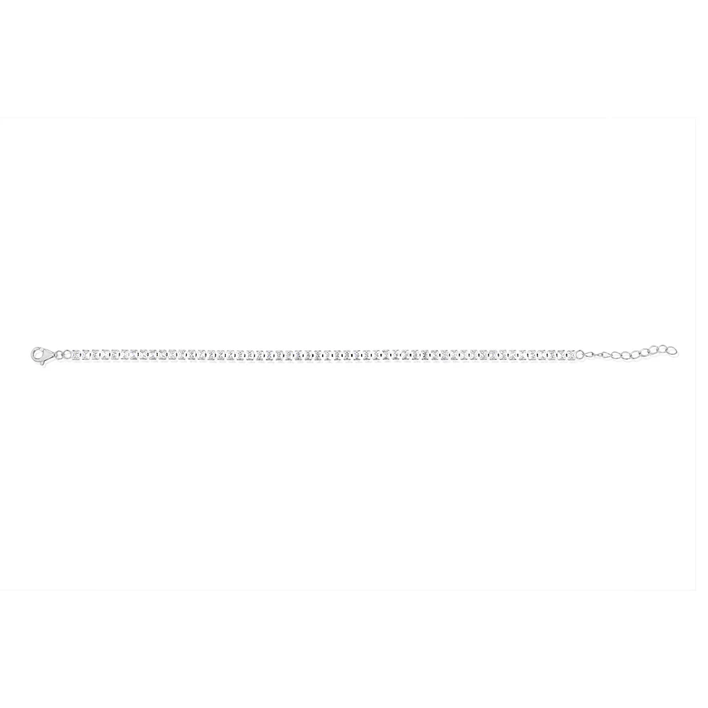 Sterling Silver Rhodium Plated White Baguette Zirconia 16.5+3cm Tennis Bracelet - Image 2