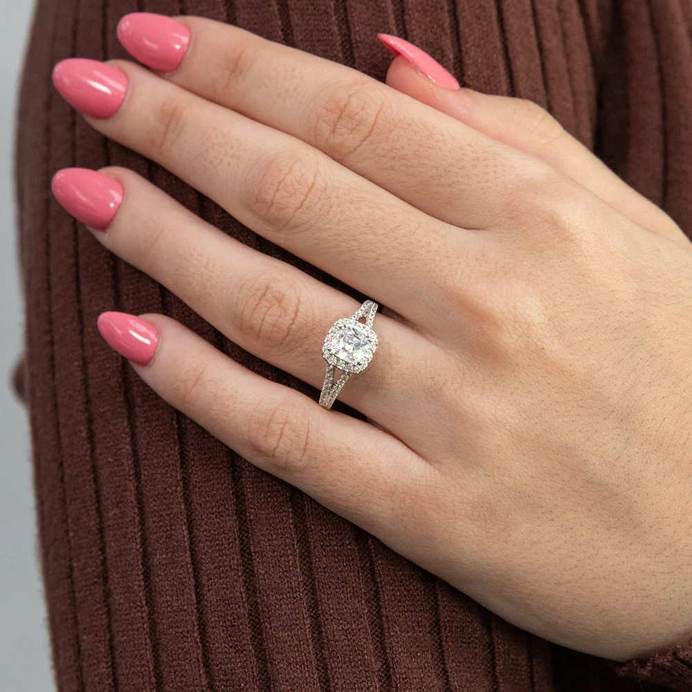Sterling Silver Rhodium Plated White Cubic Zirconia Cushion Ring - Image 3