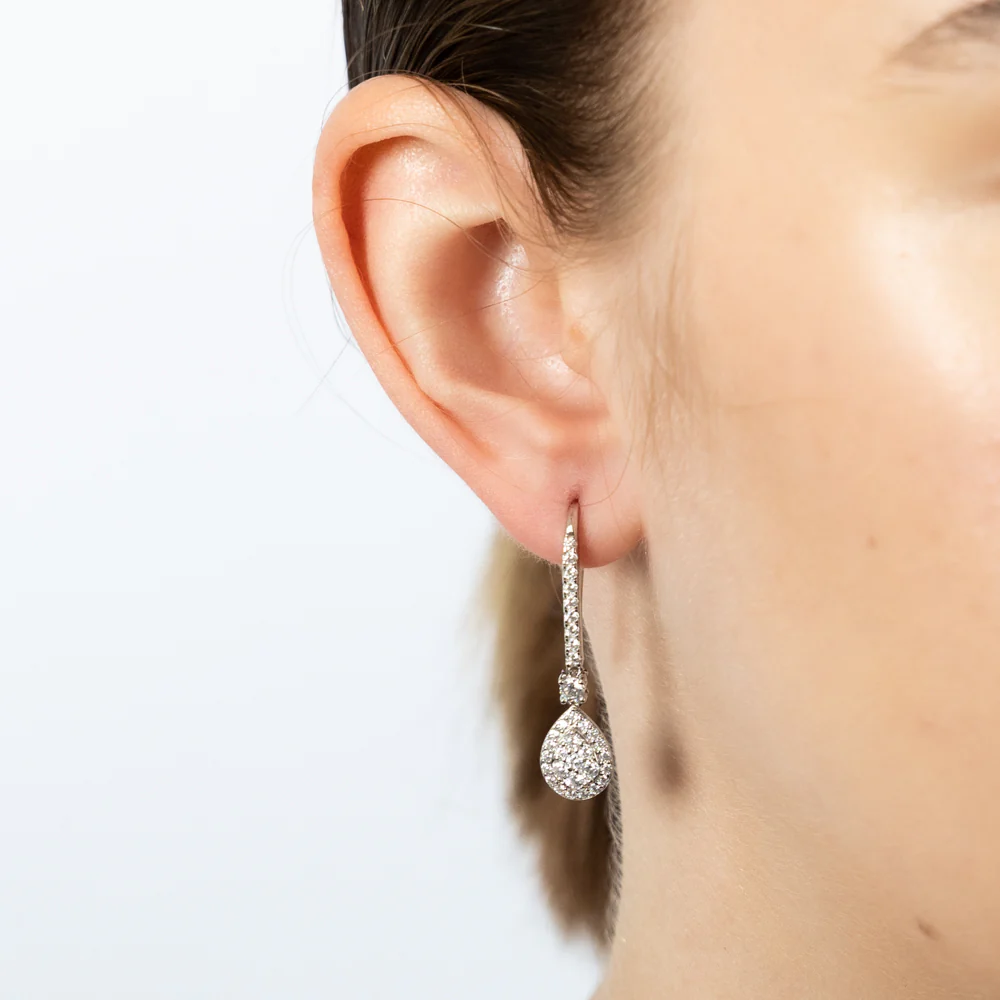 Sterling Silver Rhodium Plated White Cubic Zirconia Fancy Pear Shaped Drop Earrings - Image 2