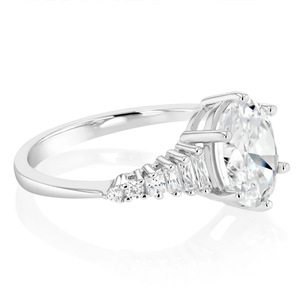 Sterling Silver Rhodium Plated White Cubic Zirconia Fancy Ring - Image 2