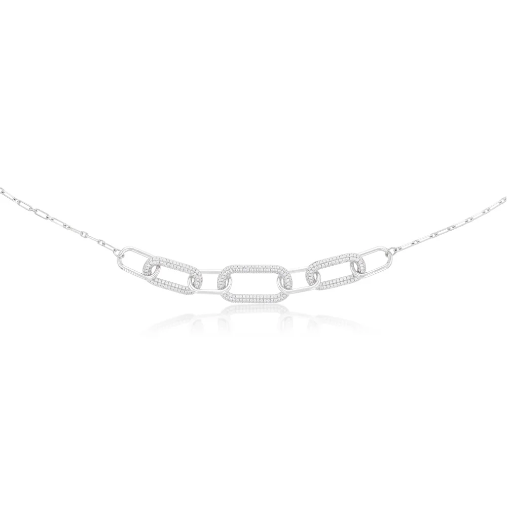 Sterling Silver Rhodium Plated White Cubic Zirconia On Links 40+5cm Chain - Image 2