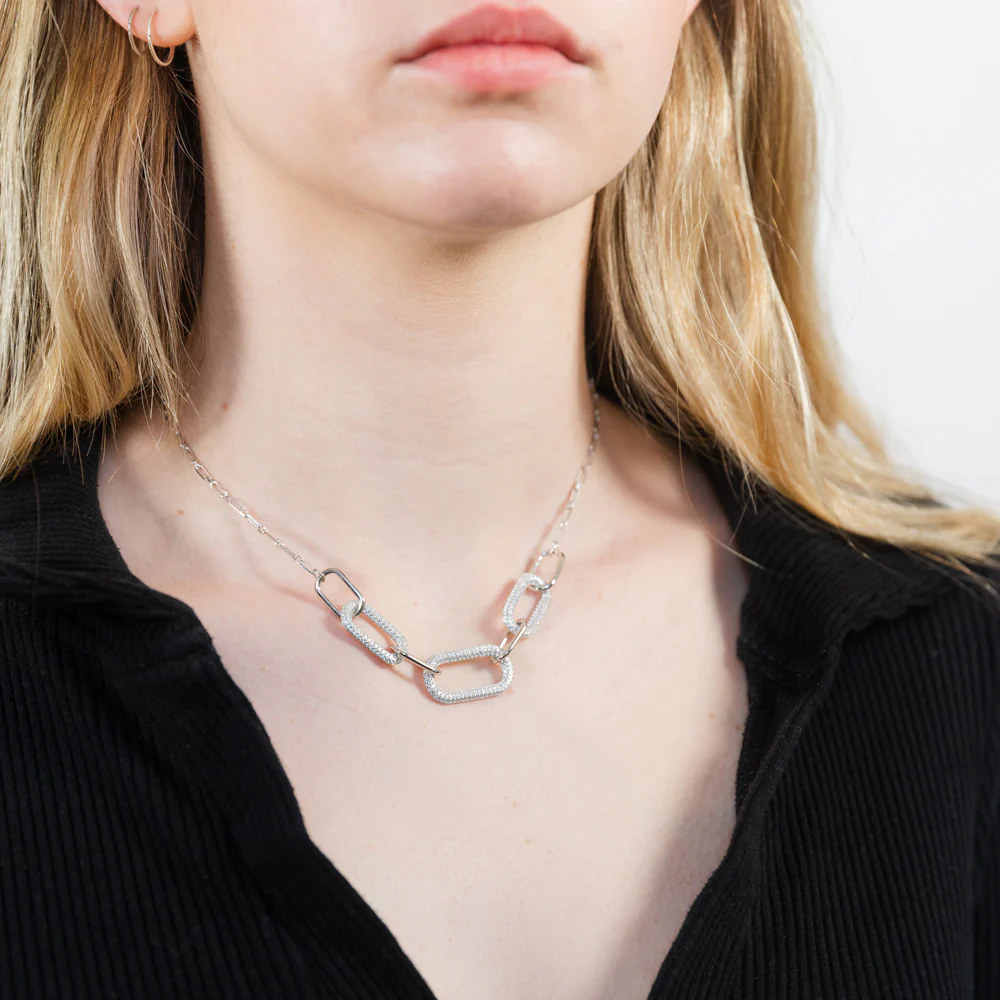 Sterling Silver Rhodium Plated White Cubic Zirconia On Links 40+5cm Chain - Image 3