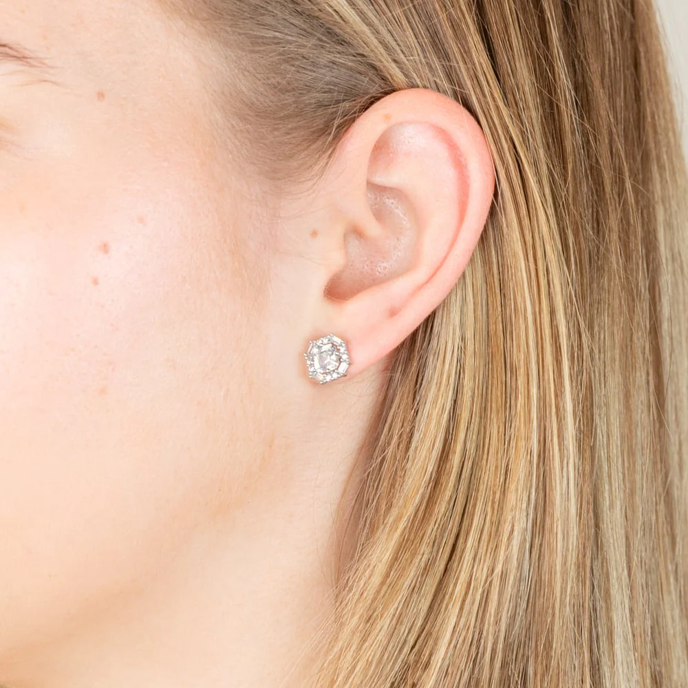 Sterling Silver Rhodium Plated White Cubic Zirconia Studs Earrings - Image 2