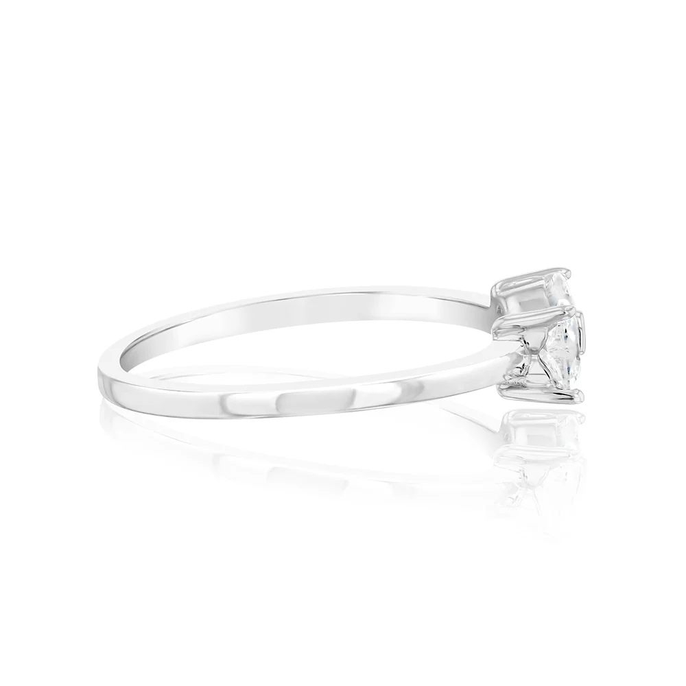 Sterling Silver Rhodium Plated White Heart Shaped Cubic Zirconia Ring - Image 2
