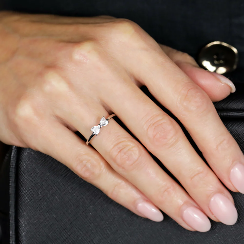 Sterling Silver Rhodium Plated White Heart Shaped Cubic Zirconia Ring - Image 3