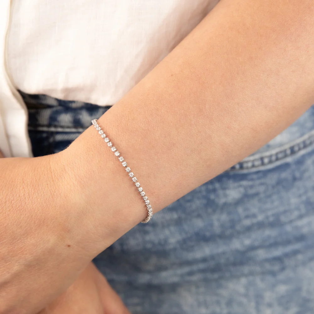 Sterling Silver Rhodium Plated White Round Zirconia 16.5+3cm Tennis Bracelet - Image 3