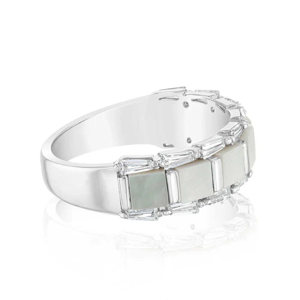 Sterling Silver Rhodium Plated White Shell Pearl Fancy Ring - Image 2