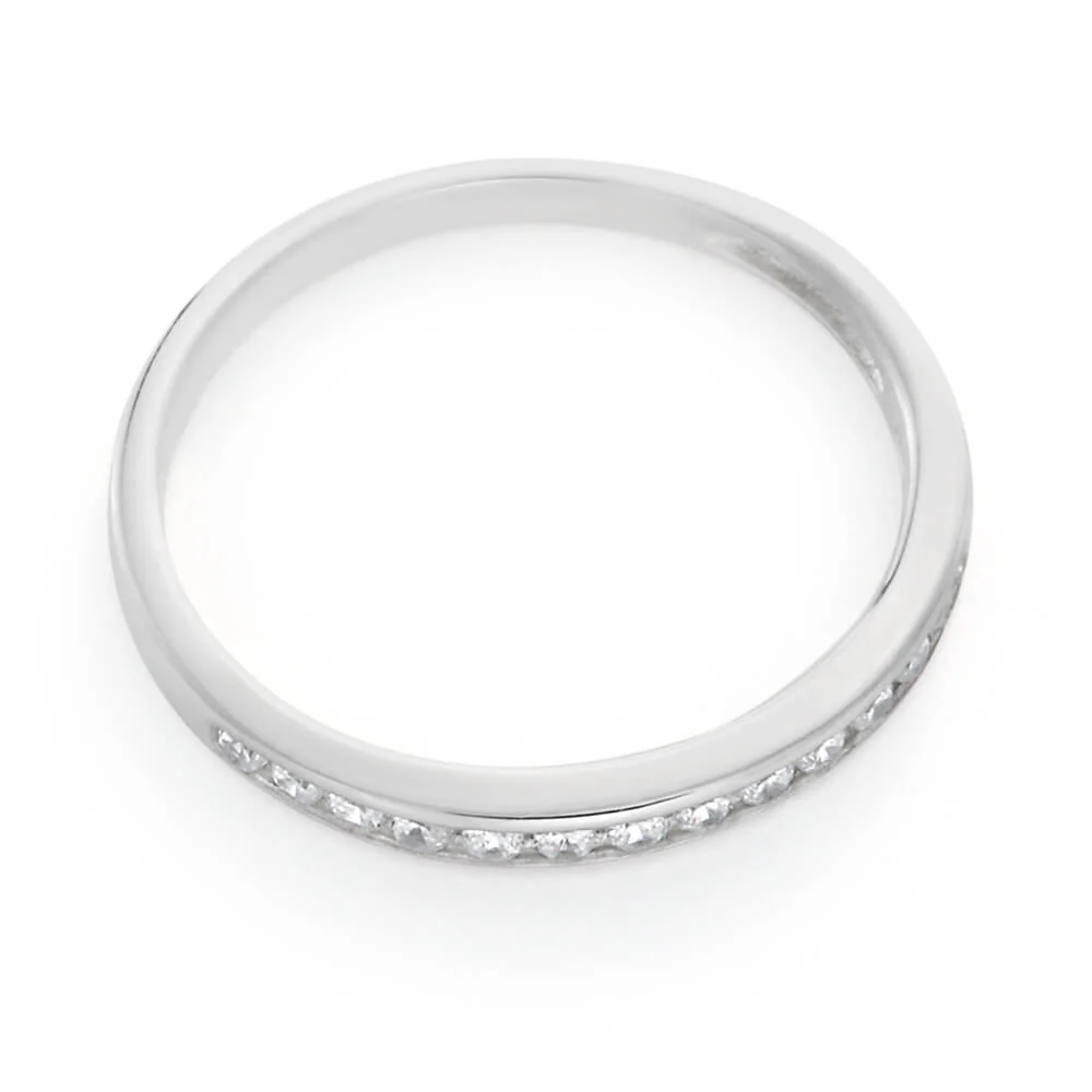 Sterling Silver Rhodium Plated Zirconia Channel Ring - Image 2