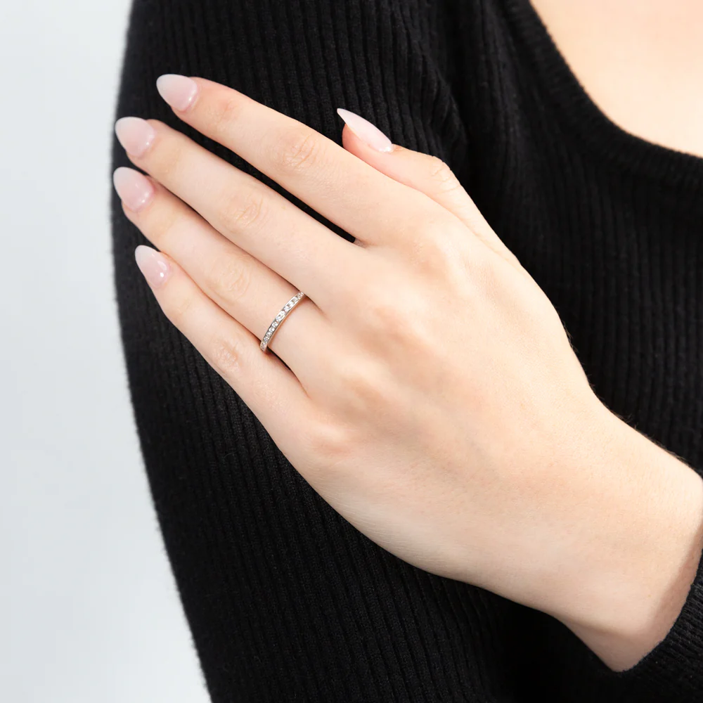 Sterling Silver Rhodium Plated Zirconia Channel Ring - Image 3