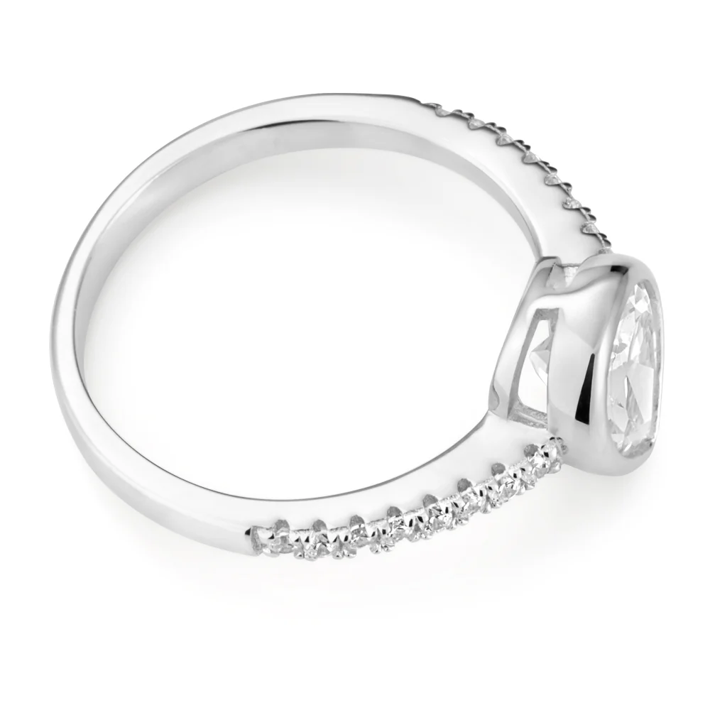 Sterling Silver Rhodium Plated Zirconia Pear-Shaped Pave Set Ring - Image 2