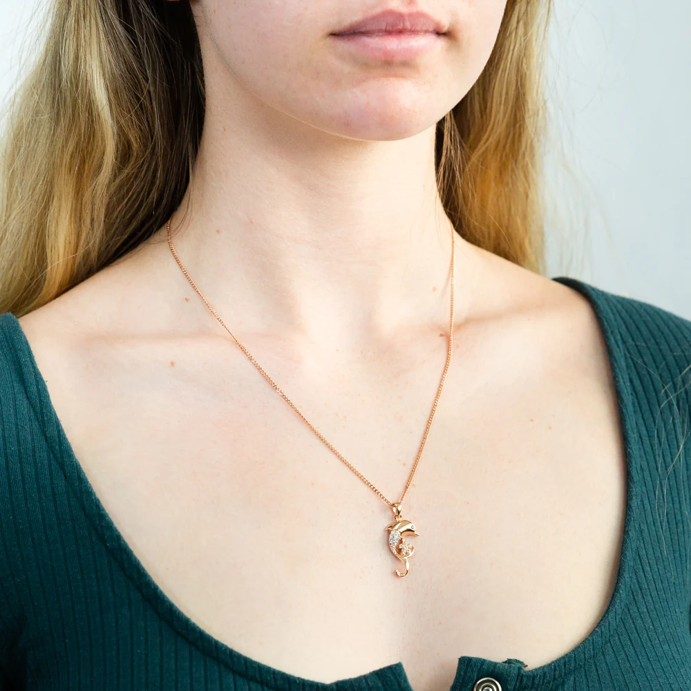 Sterling Silver Roe Gold Plated Cubic Zirconia Dolphin Pendant - Image 2