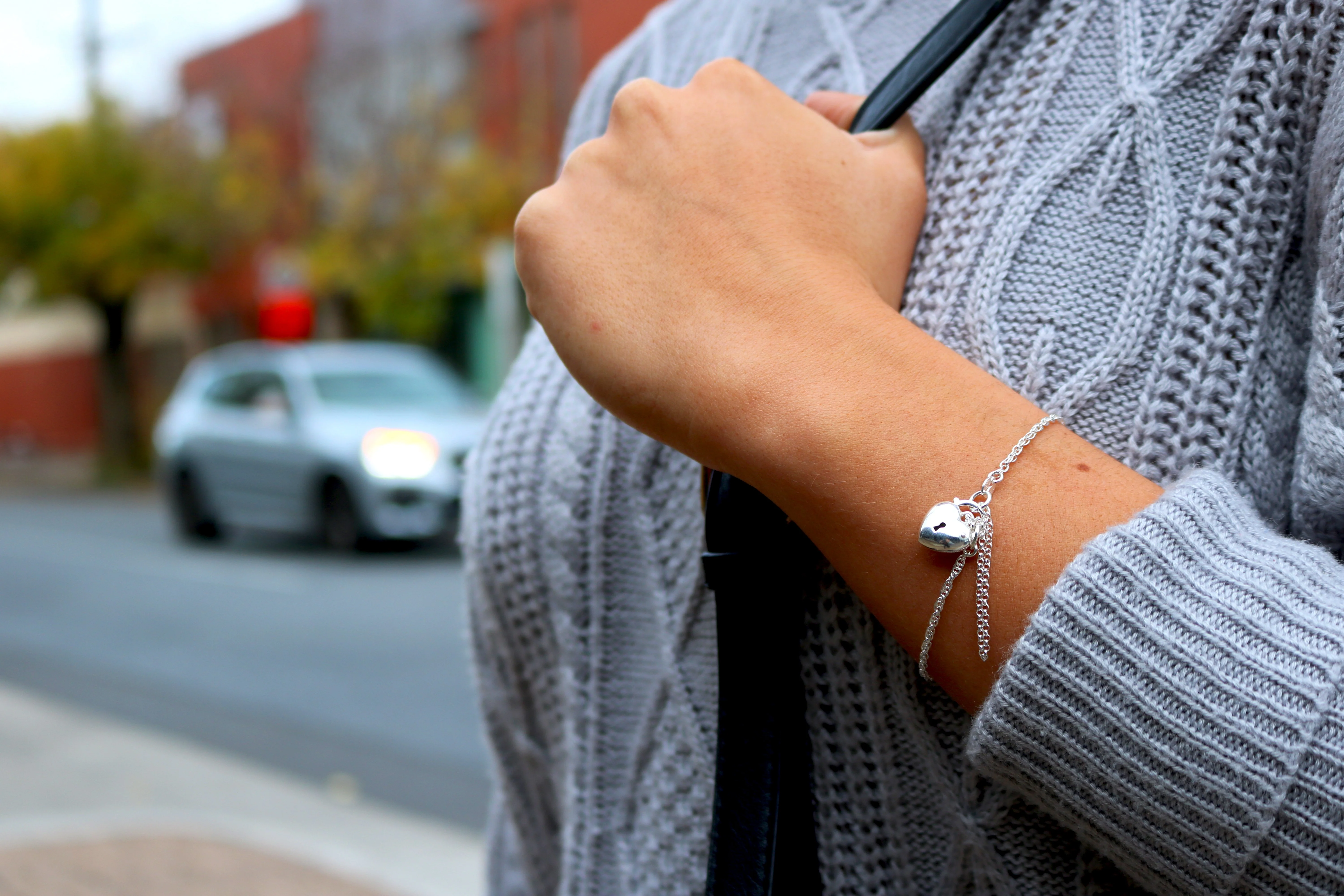 Sterling Silver Rope Puff Heart Padlock Bracelet - Image 2