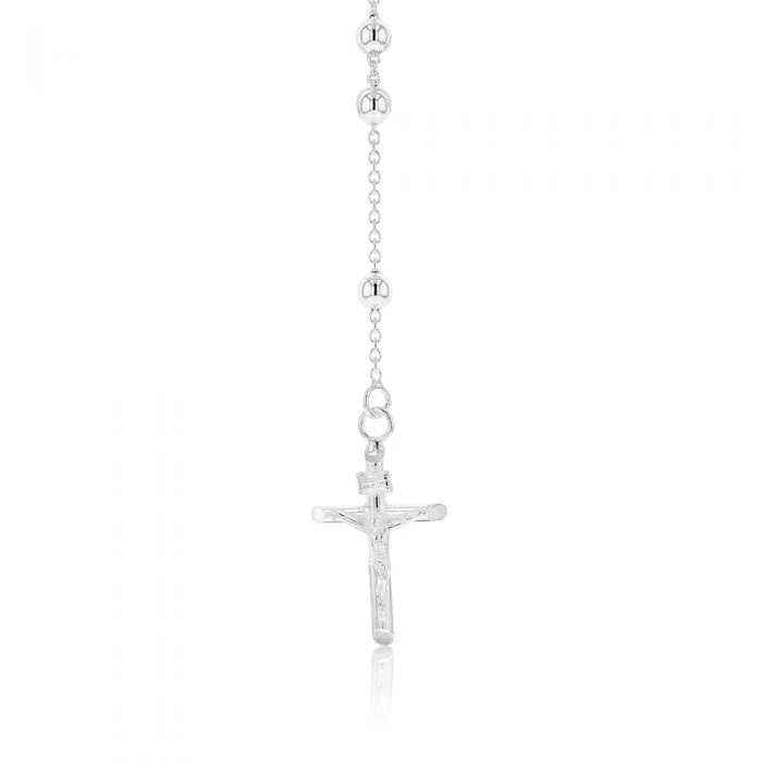 Sterling Silver Rosary Bead 63cm Chain With Cross - Image 3