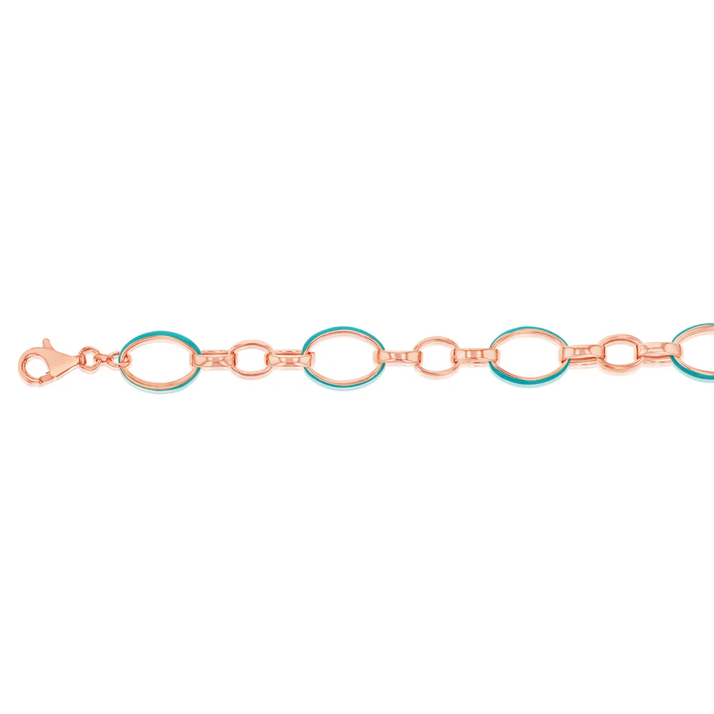 Sterling Silver Rose Gold Plated Blue Eanmel Fancy 19cm Bracelet - Image 2