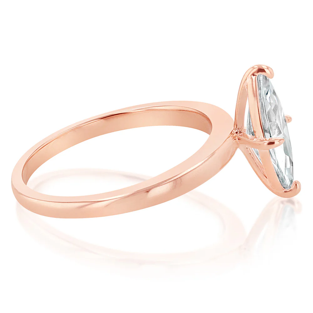 Sterling Silver Rose Gold Plated Cubic Zirconia Marquise Ring - Image 2