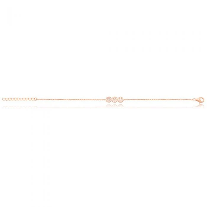 Sterling Silver Rose Gold Plated Cubic Zirconia Pave Trio Disc Bracelet 16+3cm - Image 2