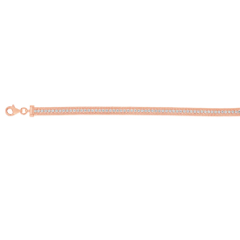 Sterling Silver Rose Gold Plated Cubic Zirconia Tennis 19cm Bracelet - Image 2