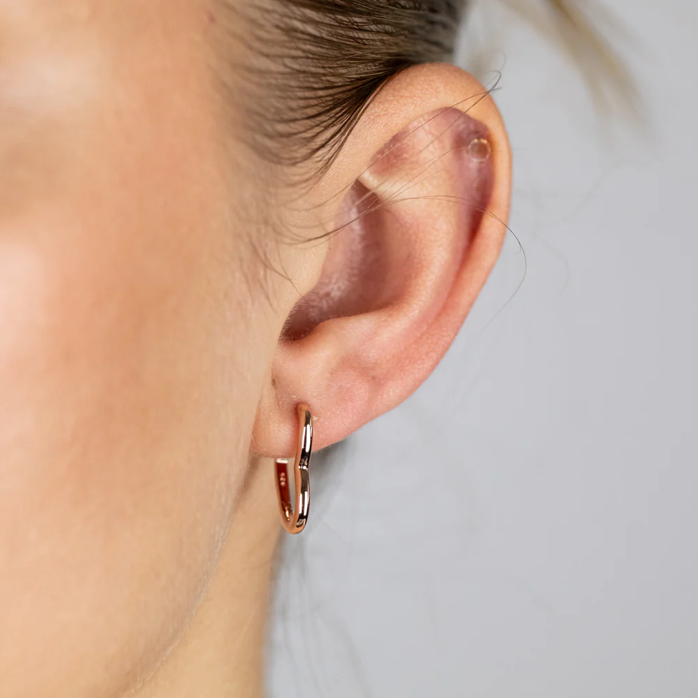 Sterling Silver Rose Gold Plated Heart Shaped Sleeper Earrings - Image 2