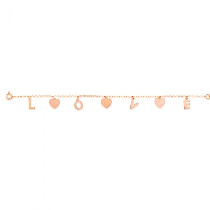 Sterling Silver Rose Gold Plated Love Charm 15.8+2.5cm Bracelet - Image 3