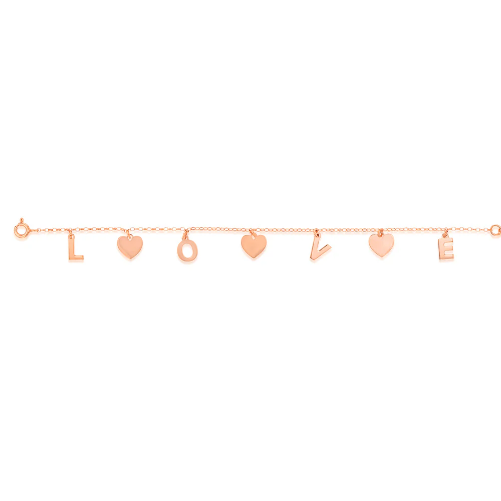 Sterling Silver Rose Gold Plated Love Charm 15.8+2.5cm Bracelet - Image 4