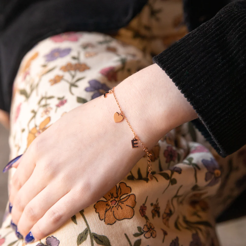 Sterling Silver Rose Gold Plated Love Charm 15.8+2.5cm Bracelet - Image 5