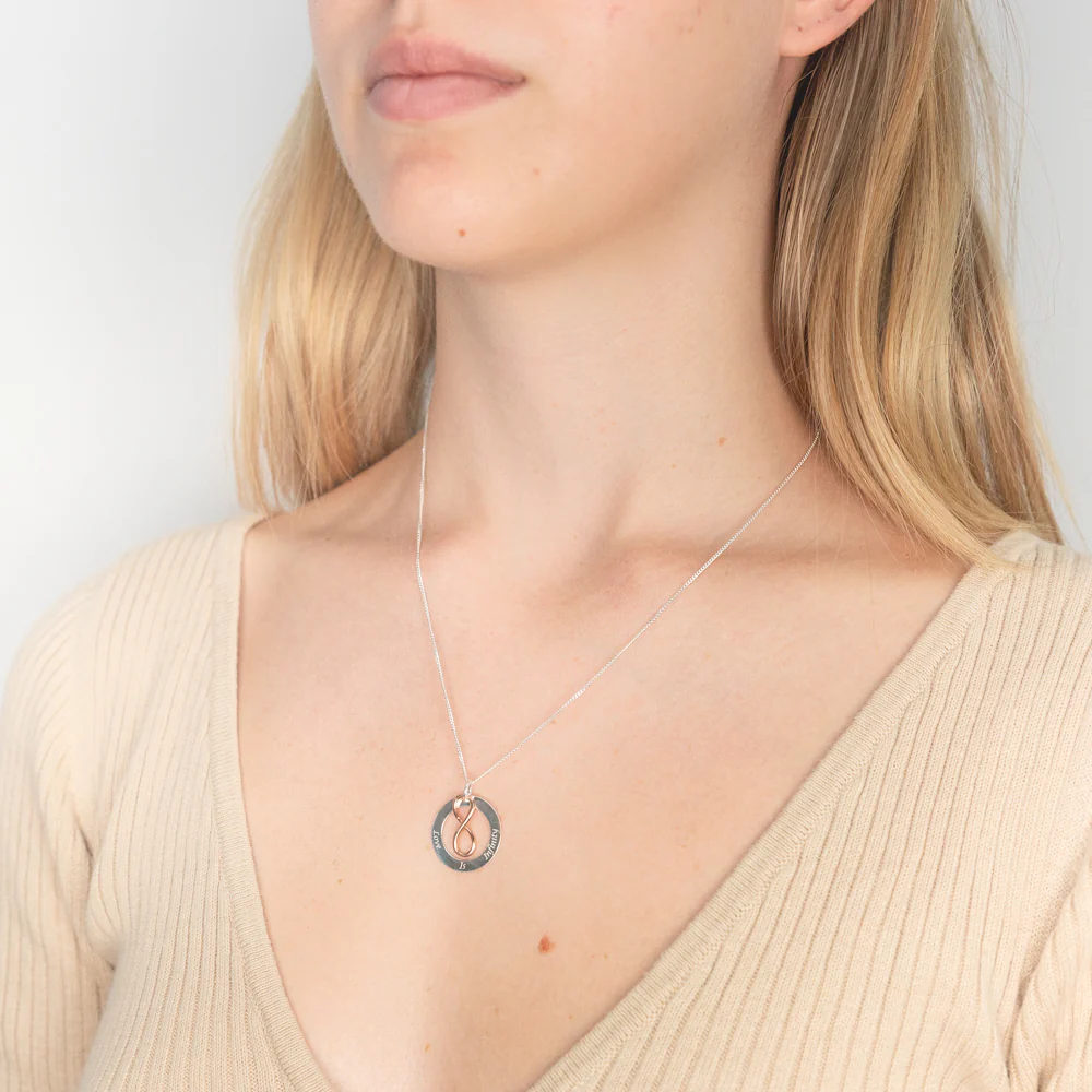 Sterling Silver Rose Gold Plated Love Is Infinity Pendant With 40 + 5cm Chain - Image 2