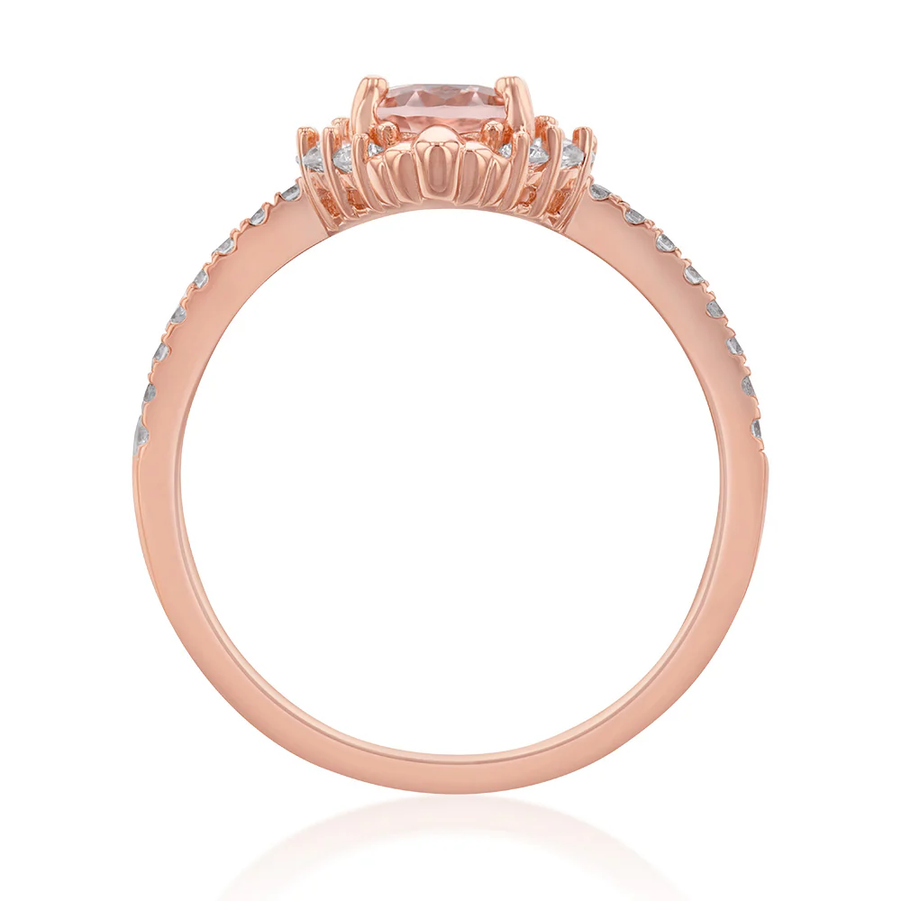 Sterling Silver Rose Gold Plated Morganite Peach/Pink And White Cubic Zirconia Ring - Image 2