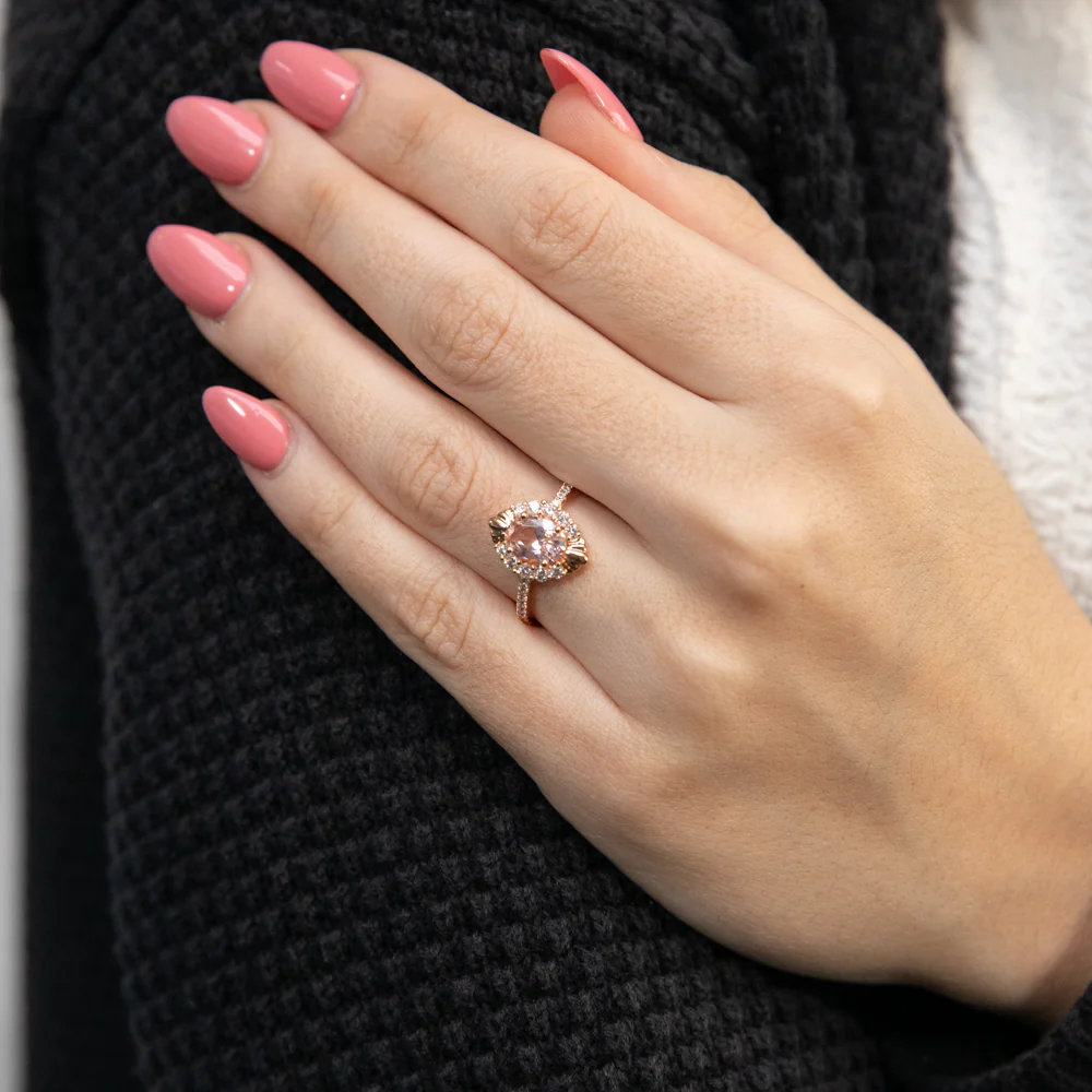 Sterling Silver Rose Gold Plated Morganite Peach/Pink And White Cubic Zirconia Ring - Image 3